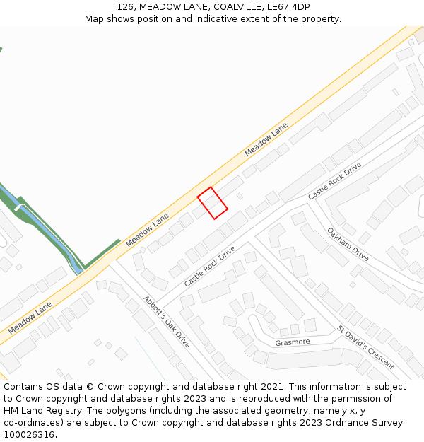 126, MEADOW LANE, COALVILLE, LE67 4DP: Location map and indicative extent of plot