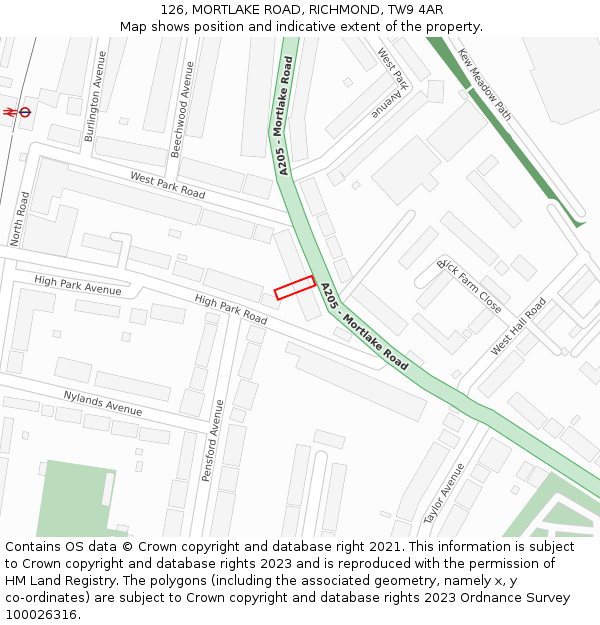 126, MORTLAKE ROAD, RICHMOND, TW9 4AR: Location map and indicative extent of plot