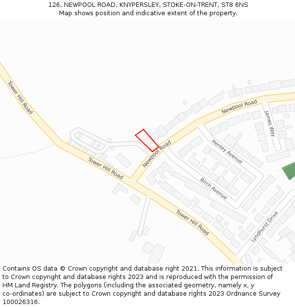 126, NEWPOOL ROAD, KNYPERSLEY, STOKE-ON-TRENT, ST8 6NS: Location map and indicative extent of plot