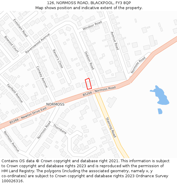 126, NORMOSS ROAD, BLACKPOOL, FY3 8QP: Location map and indicative extent of plot