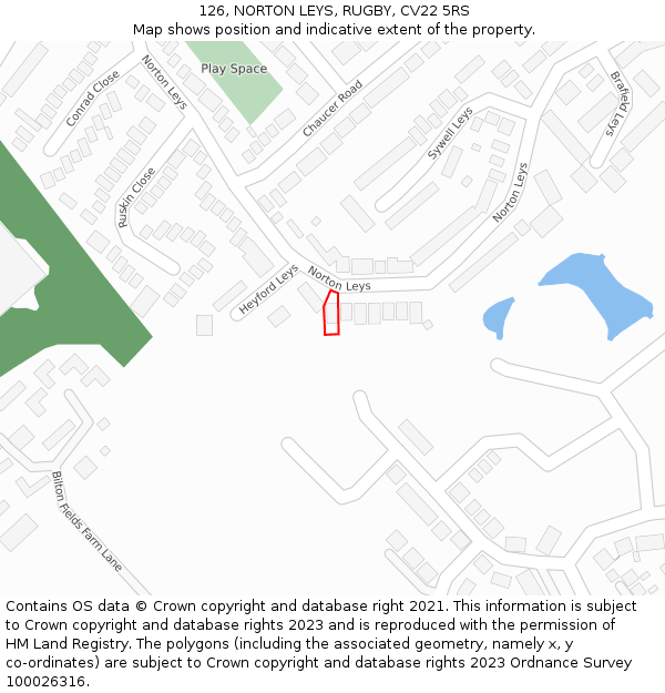 126, NORTON LEYS, RUGBY, CV22 5RS: Location map and indicative extent of plot