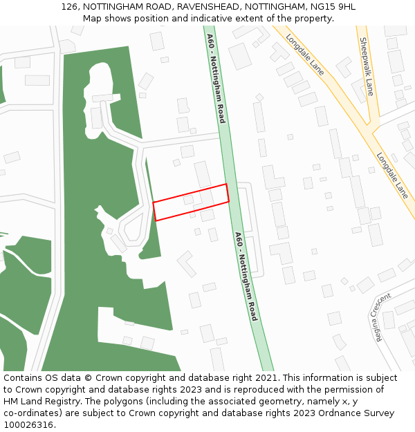 126, NOTTINGHAM ROAD, RAVENSHEAD, NOTTINGHAM, NG15 9HL: Location map and indicative extent of plot