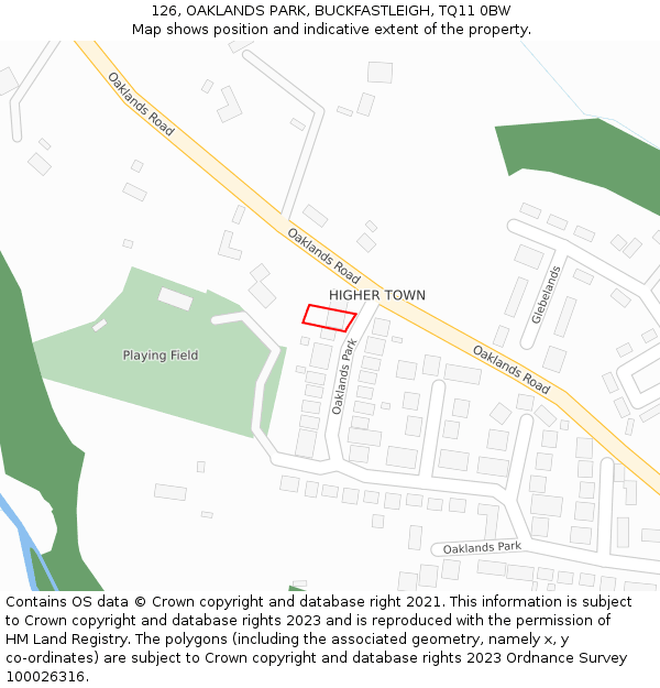 126, OAKLANDS PARK, BUCKFASTLEIGH, TQ11 0BW: Location map and indicative extent of plot