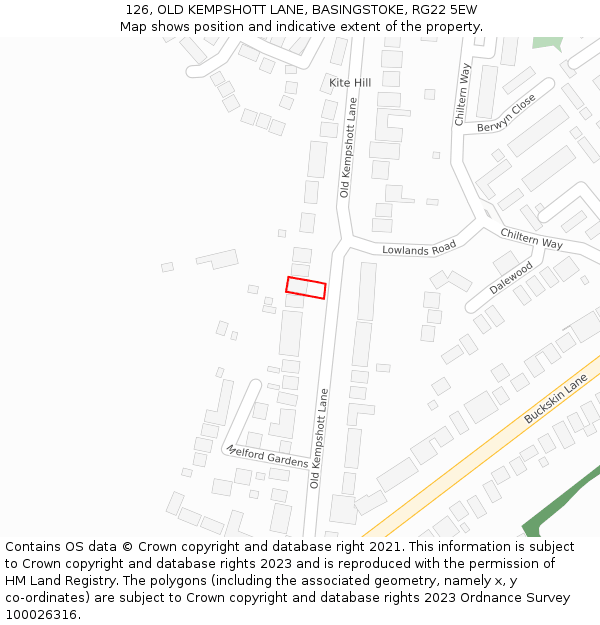 126, OLD KEMPSHOTT LANE, BASINGSTOKE, RG22 5EW: Location map and indicative extent of plot