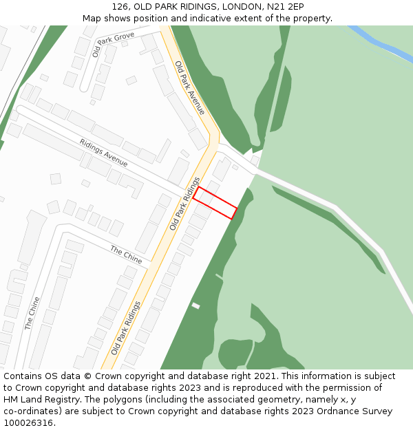 126, OLD PARK RIDINGS, LONDON, N21 2EP: Location map and indicative extent of plot