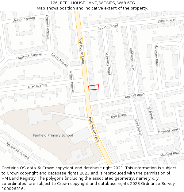 126, PEEL HOUSE LANE, WIDNES, WA8 6TG: Location map and indicative extent of plot