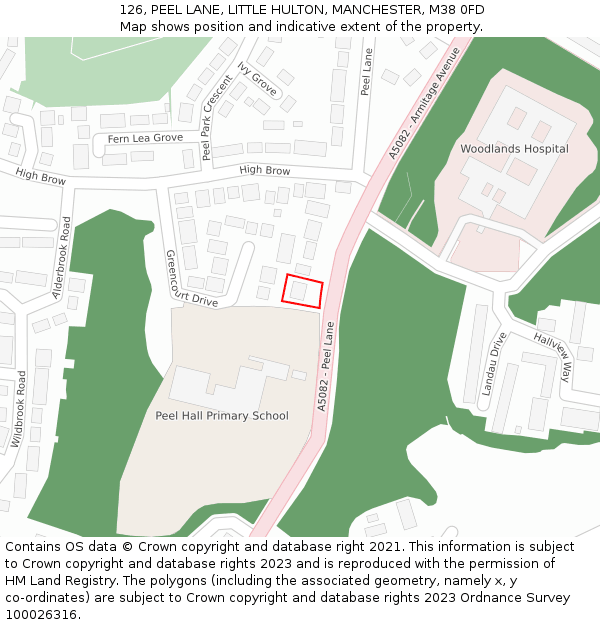 126, PEEL LANE, LITTLE HULTON, MANCHESTER, M38 0FD: Location map and indicative extent of plot