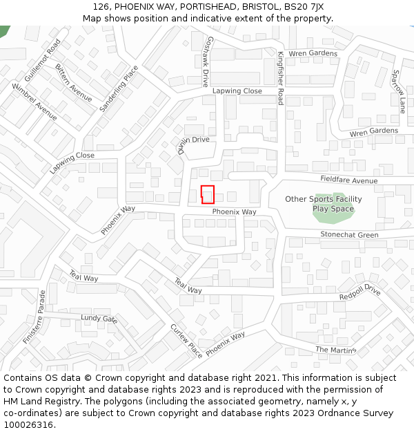 126, PHOENIX WAY, PORTISHEAD, BRISTOL, BS20 7JX: Location map and indicative extent of plot