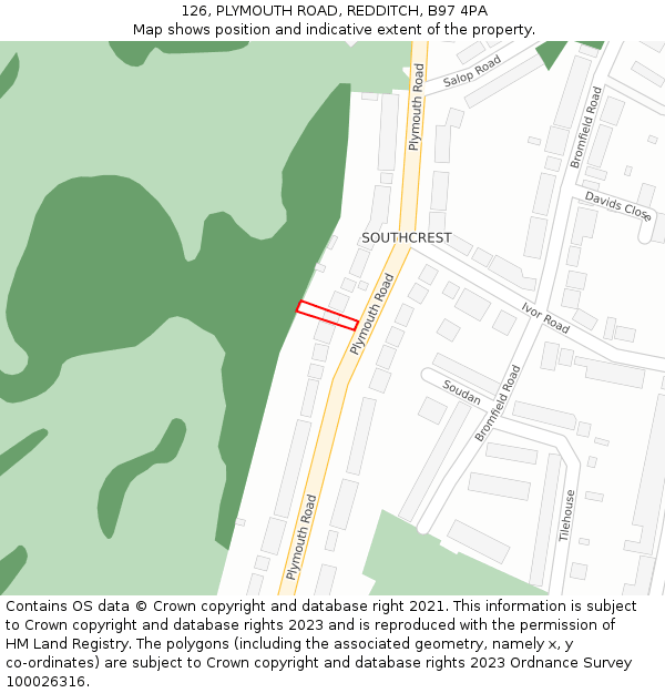 126, PLYMOUTH ROAD, REDDITCH, B97 4PA: Location map and indicative extent of plot