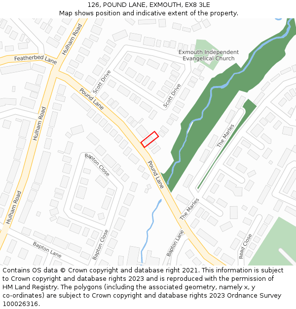 126, POUND LANE, EXMOUTH, EX8 3LE: Location map and indicative extent of plot