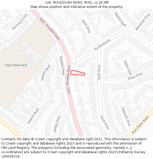 126, RHUDDLAN ROAD, RHYL, LL18 2RF: Location map and indicative extent of plot