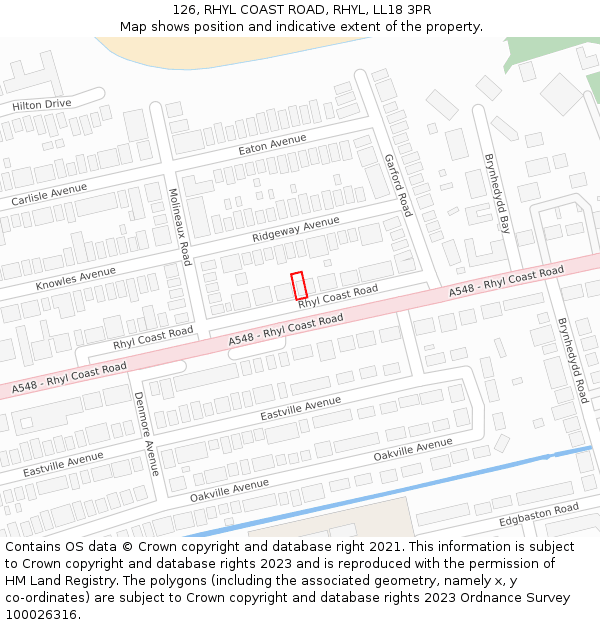 126, RHYL COAST ROAD, RHYL, LL18 3PR: Location map and indicative extent of plot