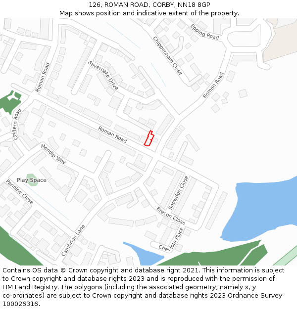 126, ROMAN ROAD, CORBY, NN18 8GP: Location map and indicative extent of plot