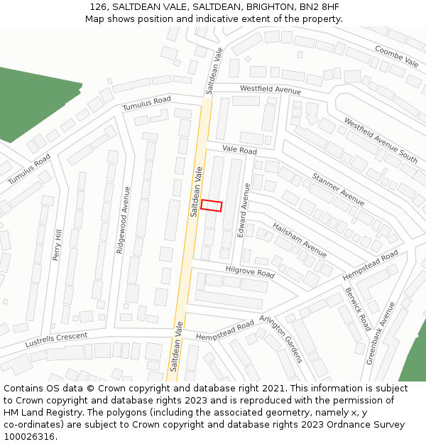 126, SALTDEAN VALE, SALTDEAN, BRIGHTON, BN2 8HF: Location map and indicative extent of plot