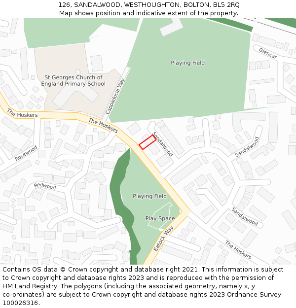 126, SANDALWOOD, WESTHOUGHTON, BOLTON, BL5 2RQ: Location map and indicative extent of plot