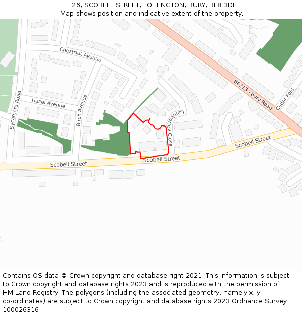 126, SCOBELL STREET, TOTTINGTON, BURY, BL8 3DF: Location map and indicative extent of plot