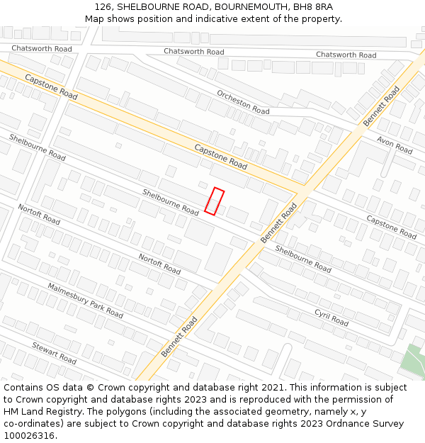 126, SHELBOURNE ROAD, BOURNEMOUTH, BH8 8RA: Location map and indicative extent of plot