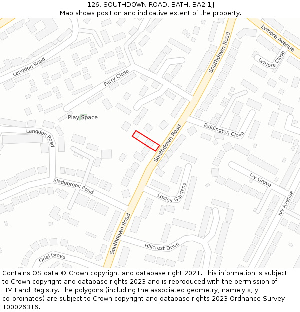 126, SOUTHDOWN ROAD, BATH, BA2 1JJ: Location map and indicative extent of plot