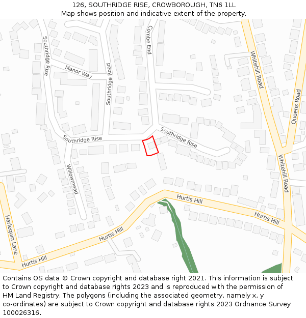 126, SOUTHRIDGE RISE, CROWBOROUGH, TN6 1LL: Location map and indicative extent of plot