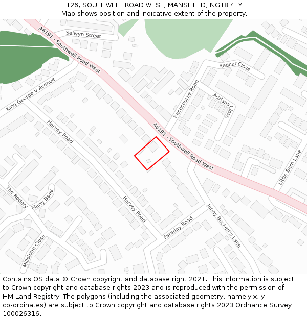 126, SOUTHWELL ROAD WEST, MANSFIELD, NG18 4EY: Location map and indicative extent of plot