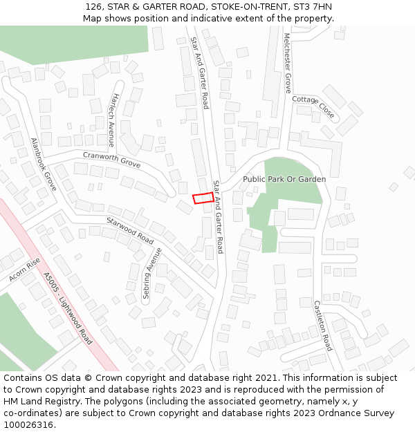 126, STAR & GARTER ROAD, STOKE-ON-TRENT, ST3 7HN: Location map and indicative extent of plot