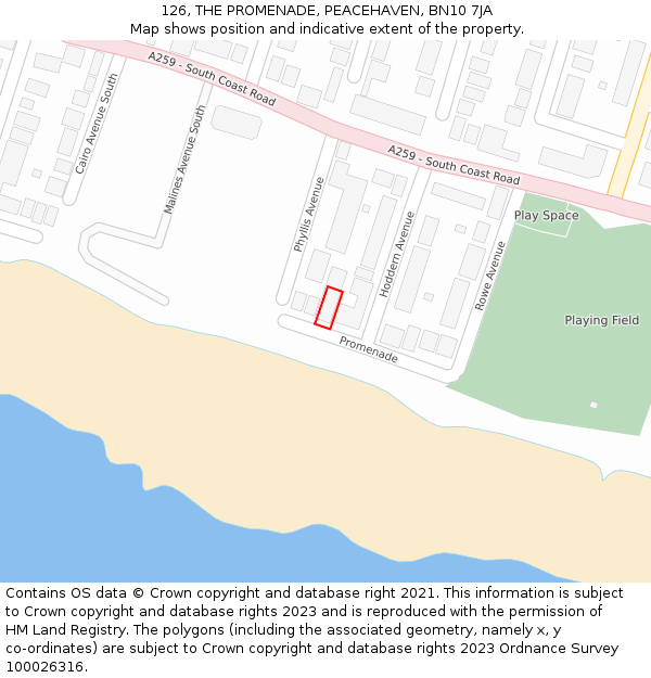 126, THE PROMENADE, PEACEHAVEN, BN10 7JA: Location map and indicative extent of plot