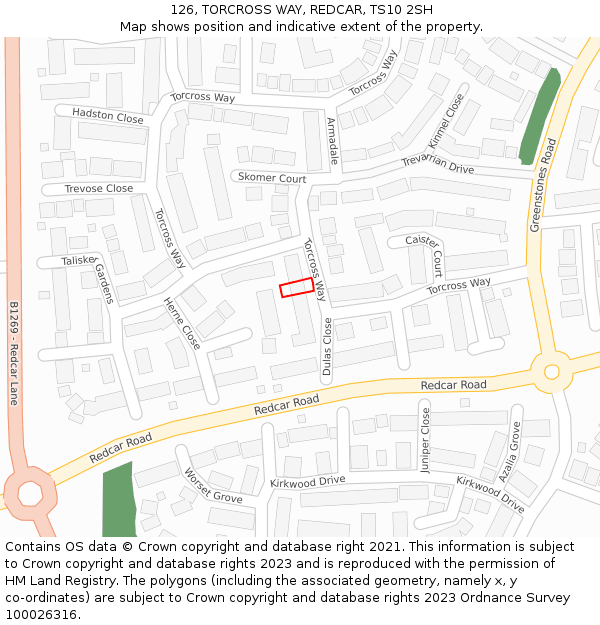 126, TORCROSS WAY, REDCAR, TS10 2SH: Location map and indicative extent of plot