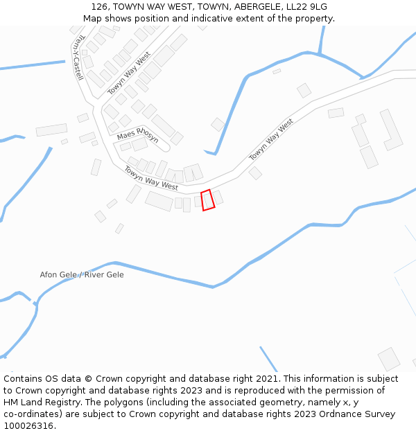 126, TOWYN WAY WEST, TOWYN, ABERGELE, LL22 9LG: Location map and indicative extent of plot