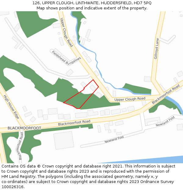 126, UPPER CLOUGH, LINTHWAITE, HUDDERSFIELD, HD7 5PQ: Location map and indicative extent of plot