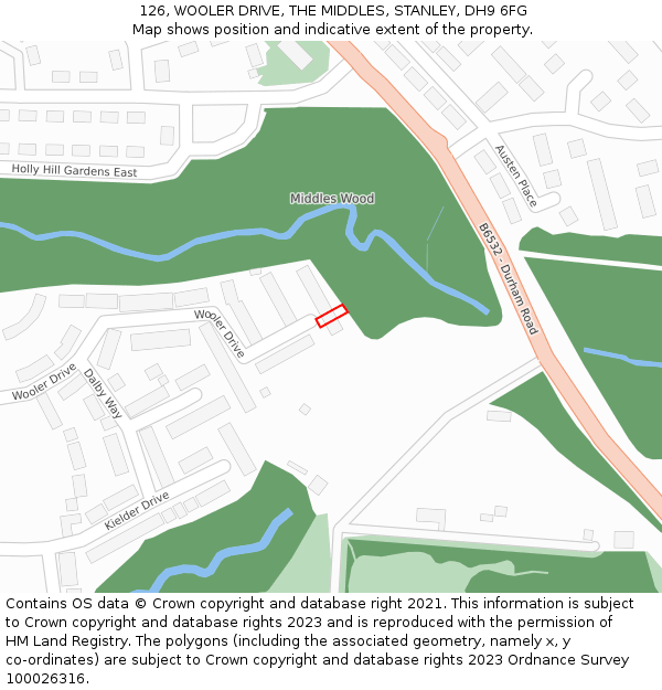 126, WOOLER DRIVE, THE MIDDLES, STANLEY, DH9 6FG: Location map and indicative extent of plot