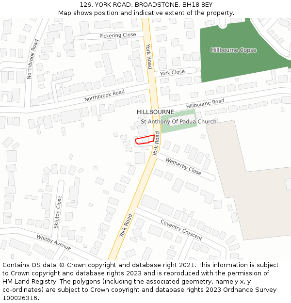 126, YORK ROAD, BROADSTONE, BH18 8EY: Location map and indicative extent of plot