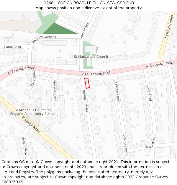 1268, LONDON ROAD, LEIGH-ON-SEA, SS9 2UB: Location map and indicative extent of plot