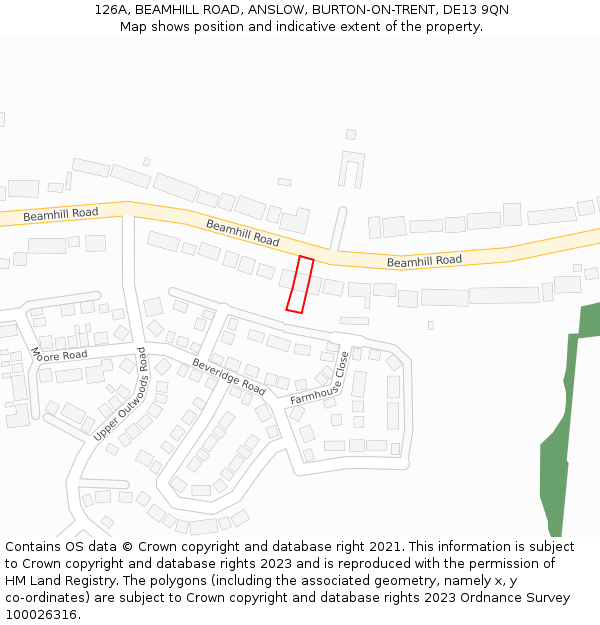 126A, BEAMHILL ROAD, ANSLOW, BURTON-ON-TRENT, DE13 9QN: Location map and indicative extent of plot