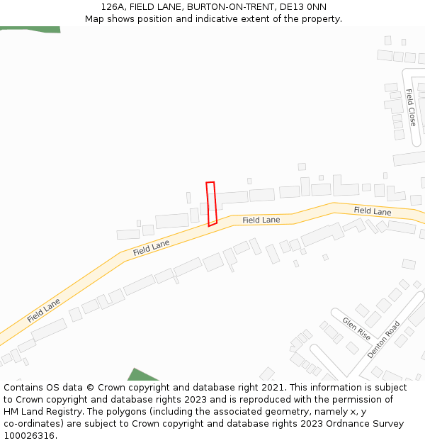 126A, FIELD LANE, BURTON-ON-TRENT, DE13 0NN: Location map and indicative extent of plot
