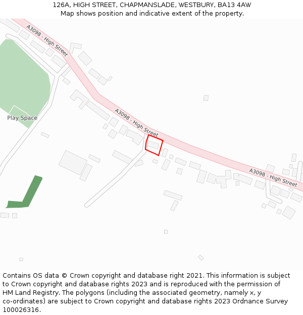 126A, HIGH STREET, CHAPMANSLADE, WESTBURY, BA13 4AW: Location map and indicative extent of plot