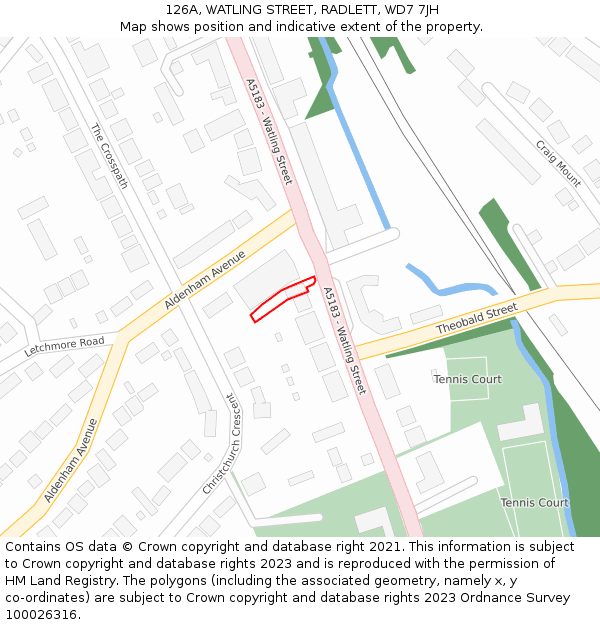 126A, WATLING STREET, RADLETT, WD7 7JH: Location map and indicative extent of plot