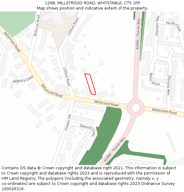 126B, MILLSTROOD ROAD, WHITSTABLE, CT5 1PP: Location map and indicative extent of plot