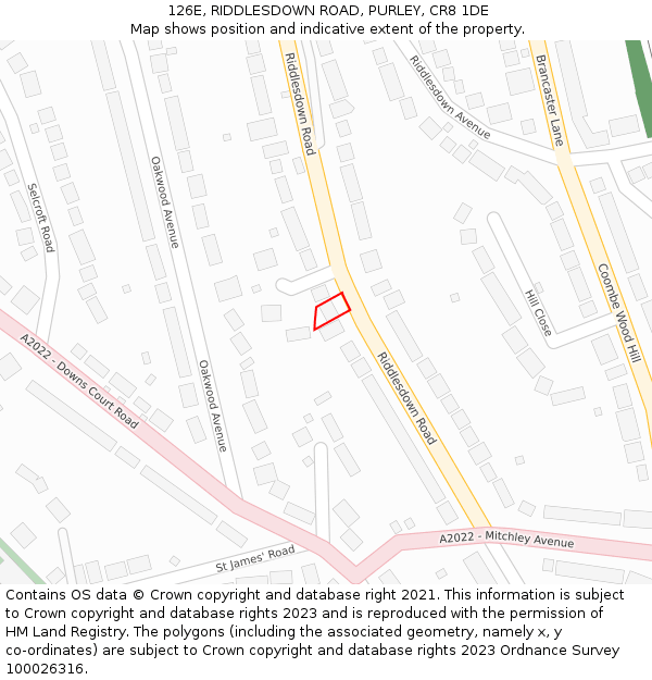 126E, RIDDLESDOWN ROAD, PURLEY, CR8 1DE: Location map and indicative extent of plot