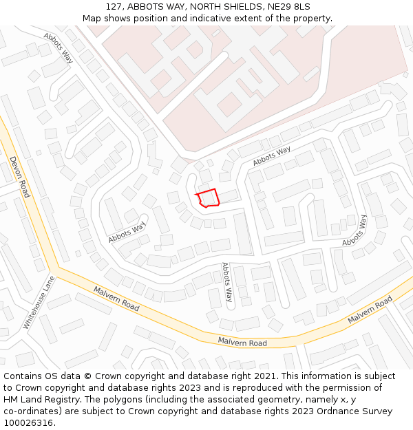 127, ABBOTS WAY, NORTH SHIELDS, NE29 8LS: Location map and indicative extent of plot