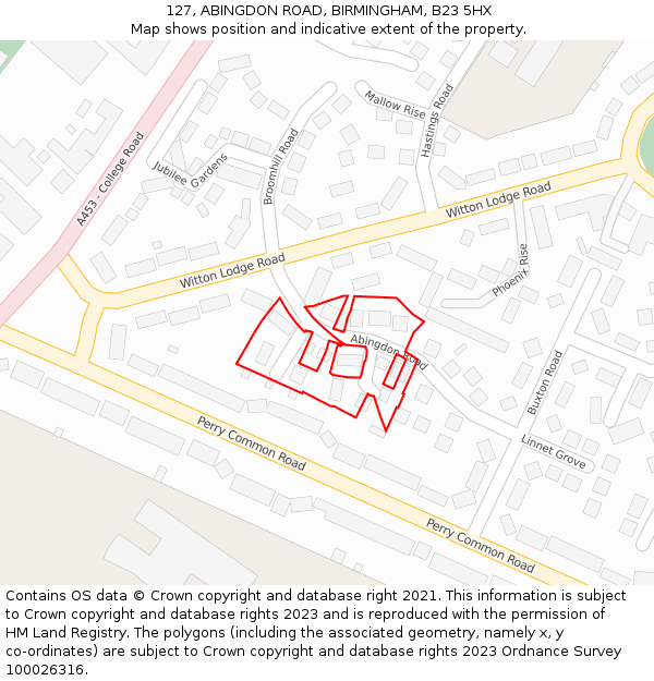 127, ABINGDON ROAD, BIRMINGHAM, B23 5HX: Location map and indicative extent of plot