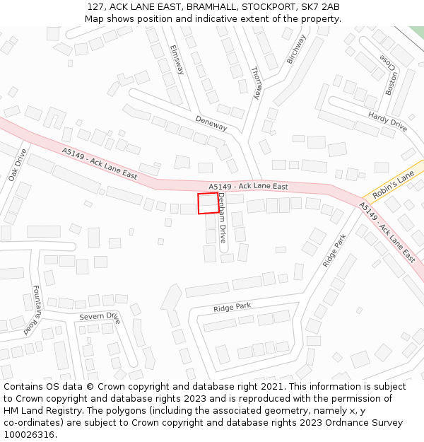 127, ACK LANE EAST, BRAMHALL, STOCKPORT, SK7 2AB: Location map and indicative extent of plot