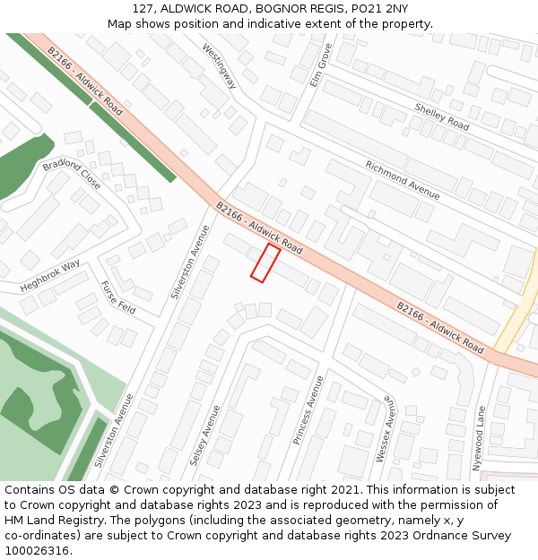 127, ALDWICK ROAD, BOGNOR REGIS, PO21 2NY: Location map and indicative extent of plot