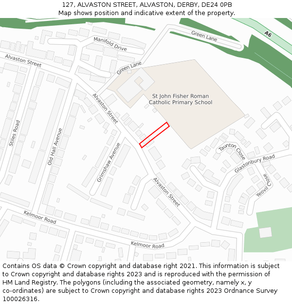 127, ALVASTON STREET, ALVASTON, DERBY, DE24 0PB: Location map and indicative extent of plot