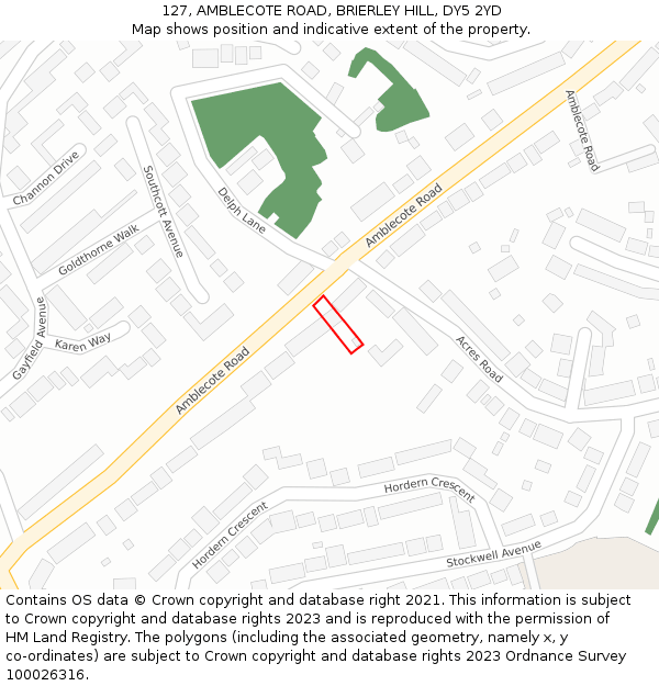 127, AMBLECOTE ROAD, BRIERLEY HILL, DY5 2YD: Location map and indicative extent of plot