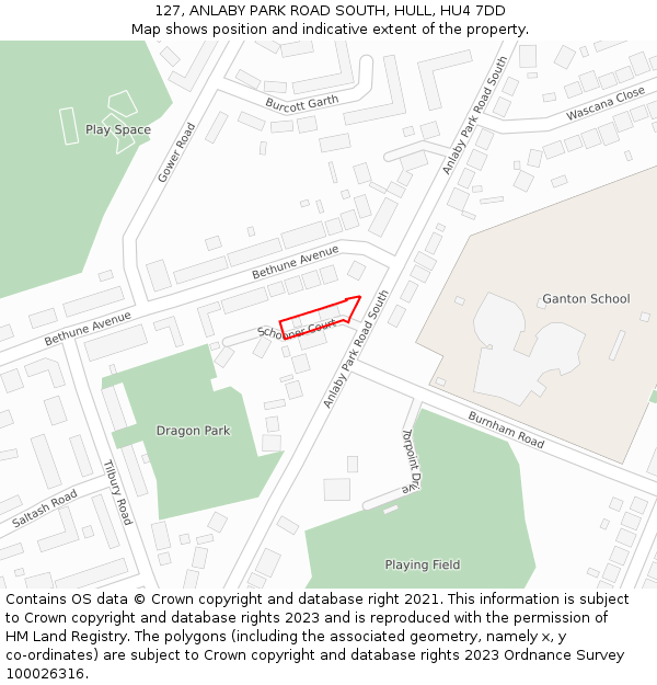 127, ANLABY PARK ROAD SOUTH, HULL, HU4 7DD: Location map and indicative extent of plot