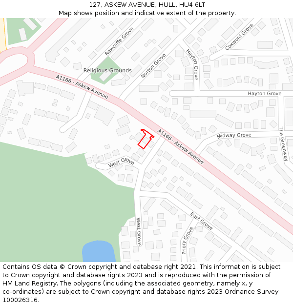 127, ASKEW AVENUE, HULL, HU4 6LT: Location map and indicative extent of plot