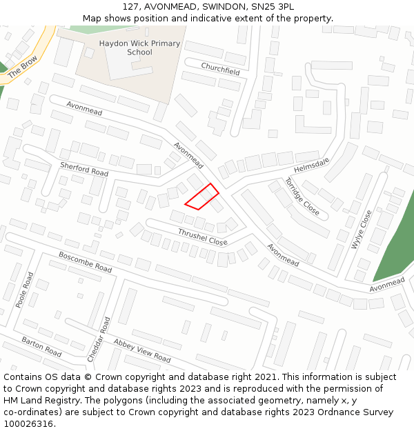 127, AVONMEAD, SWINDON, SN25 3PL: Location map and indicative extent of plot