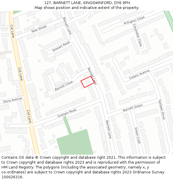 127, BARNETT LANE, KINGSWINFORD, DY6 9PN: Location map and indicative extent of plot