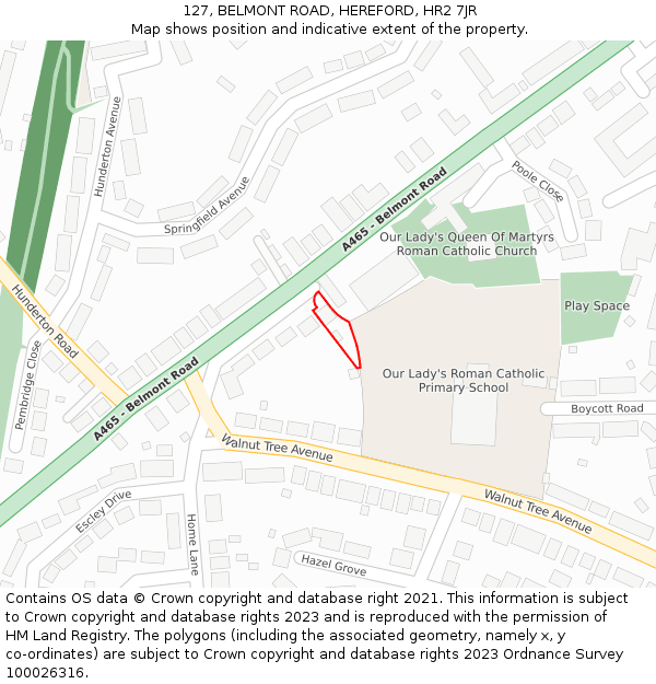 127, BELMONT ROAD, HEREFORD, HR2 7JR: Location map and indicative extent of plot