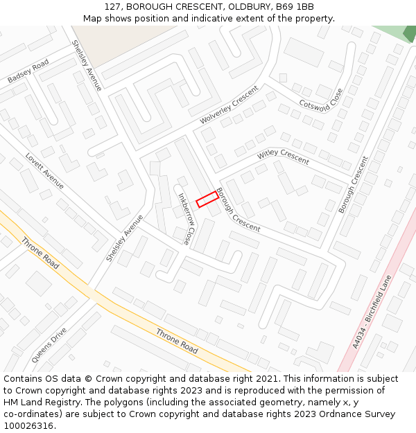 127, BOROUGH CRESCENT, OLDBURY, B69 1BB: Location map and indicative extent of plot